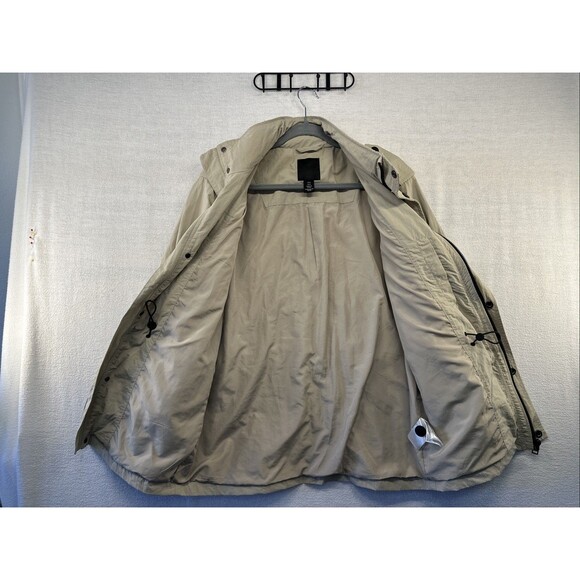 H&M Mens Coat Med Khaki Multi Pocket Button Jacket Hidden Hood Windbreaker *spot - Picture 6 of 15